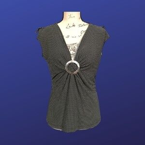SUSAN LAWRENCE PETITE Sleeveless Top, BLACK/WHITE POLKA DOT , Size PL, EUC